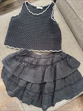 J. Crew Black Crocheted Tank and Ruffled Skirt Set